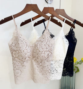 เสื้อชั้นในลูกไม้เซ็กซี่ สายเดี่ยว เสื้อกั๊กเกาะอกแบบมีคัพ ชุดชั้นในผู้หญิง สไตล์ฝรั่งเศส ดีไซน์หลังสวยงาม ชุดชั้นในเนื้อนุ่มสบาย