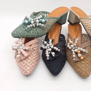 Sendal Pesta wanita / Sendal wisuda kekinian / Sendal Wanita Brukat Hak 5cm Clovers