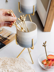 Nĩa Inox Lọ Đựng Gốm Sứ Gia Dụng Bắc Âu Đáng Yêu Bộ Nĩa Trái Cây Kiểu Châu Âu Muỗng Nhỏ Sang Trọng Sáng Tạo