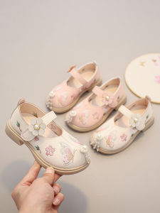 หญิง ชุดฮั่นฝู รองเท้าปักสลิปออนด้านล่างนุ่มสไตล์จีนแบบดั้งเดิมเจ้าหญิงรองเท้านิ้วเท้าหงายรองเท้าเด็ก