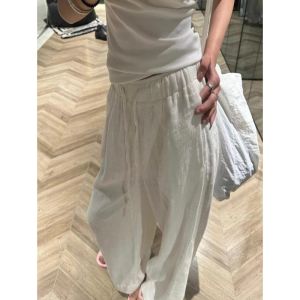 Quần Ống Rộng Bằng Vải Lanh Cạp Cao Cho Nữ Dài 180cm Quần Dài Ống Đứng Bằng Vải Lanh Cotton Rộng Rãi Quần Dài Thường Ngày