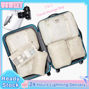 7 Pcs/Set Travel Storage Bag Multifunctional Clothing Classification Bag Clothes Underwear Shoes Packaging Box Twill Waterproof Household Storage Bag Classification Storage Bag Luggage Storage Bag (Beige/Black/Grey)