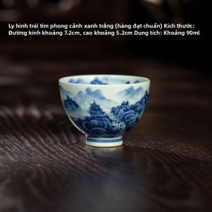 SANQINTANG | Tách Trà Gốm Sứ Bát Tràng Vẽ Tay Xanh và Trắng