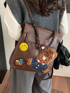 Retro Fashion College Style Womens Backpack Personality Dual Shoulder Bag High-End Feeling Autumn Winter New Ins Trend Bag