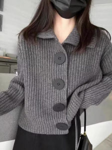 Spring Autumn European Style Fashion Long Sleeve Loose Korean Short Coat Knit Cardigan