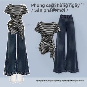 NUMEN BUTTON | Bộ Đồ Thời Trang Hai Mảnh Họa Tiết Sọc Ngang Cho Phụ Nữ