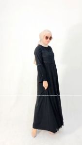 Andinicollection Abaya Maxi 161 Miraj Jetblack Umroh Hitam Putih Renda Bordir Dewasa Muslimah