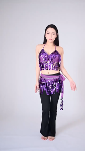 MODERNLUX Tassels Belly Dance Skirt Sequins High Waist Dance Bra Belt Fashion Hip Scarf Women
