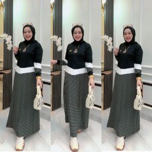 Gamis Kaos Combad Lengan Stripe Bahan Combad20s By Nabil