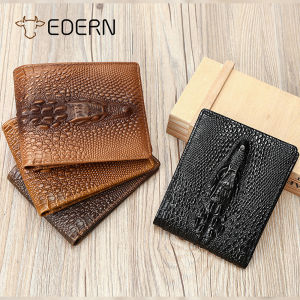 EDERN New Crocodile Embossed Mens Wallet RFID Genuine Leather Short Wallets Retro Business Bifold Wallet for Men Coin Purse Card Holder