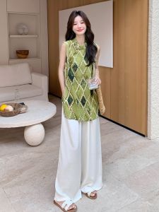 YINLUOYA | Fashionable Summer Outfit Two-Piece Set Sleeveless Vest Tank Top Wide Leg Pants Ensemble Elegant Style Korean Trend 2025