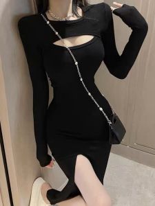 Đầm Dài Hở Lưng Cao Gợi Cảm Váy Midi Ôm Vừa Vặn Chất Liệu Cotton Mùa Thu Dài Thường Ngày Dáng Chữ A Không Tay