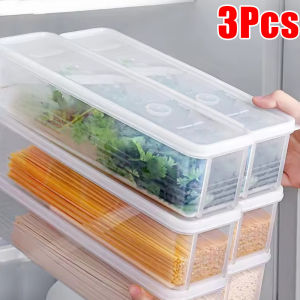 3pcs Refrigerator Crisper Box / Noodle Spaghetti Storage Container with Cover / Large Capacity Fruit Meat Vegetable Organizer / Household Food Sealed Case for Kitchen