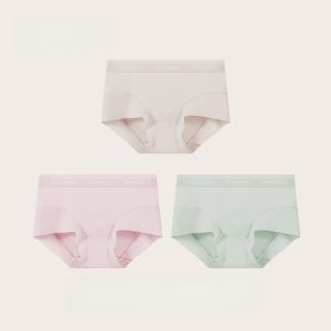 MONCAICHAN | Antibacterial Pure Cotton Underwear Girls Briefs Seamless Mid-Waist Shorts 2024 New Style Youth Flat Briefs Underpants
