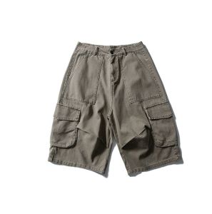 Loose Casual Summer Shorts Men Women Seven-Foot Pants Wide Leg Trousers Vintage Japanese Style Multi-Pocket Workwear Slimming