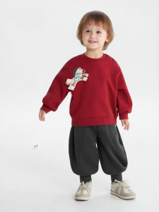 Bộ Áo Hoodie Cho Bé Trai Mùa Đông Ấm Áp Màu Đỏ Năm Mới