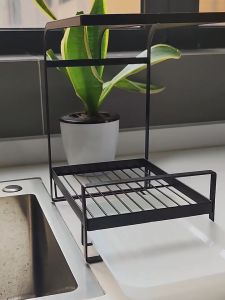 Encora Thickened Metal Basin Drainer Rack With Water Tray 抹布晾干架 Towel Drying Rack Sponge Rack 钢刷置放架 Rak Besen Rak Dapur