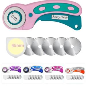 Dao Cắt Xoay 45mm Với 5 Lưỡi Dao Tay Cầm Công Thái Học Dao Cắt Lăn Thiết Bị Khóa An Toàn Dùng Cho Đồ Da May Vá Quilting Thủ Công DIY