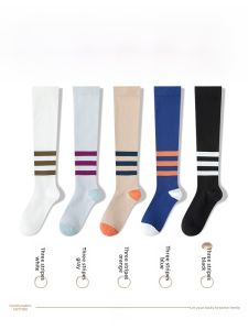 JINGCHI | Womens Sport Socks Compression Yoga Fitness Running Elastic Slimming Mid-Calf Striped Sweet Style Four Seasons Universal