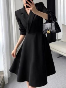 Plus Size French Style Hepburn Wind Black Dress Womens Autumn Clothing New Arrival Plus Size Ladies Temperament Goddess Style Fancy Suit Skirt