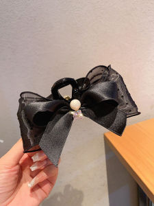 กิ๊บติดผมผ้าตาข่ายสีดำสไตล์ฝรั่งเศสพร้อมโบว์ผีเสื้อประดับเพชร หมวกกันน็อคสุดหรูหราสำหรับผู้หญิง