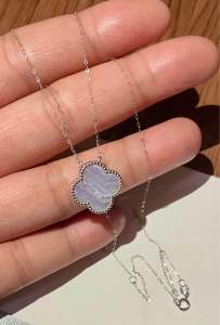 PAWNABLE 18K White Gold Necklace(thin) with Centered 18K Four-Leaf Clover Pendant(Hollow) ✨