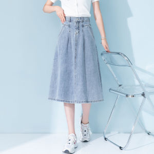 ผู้หญิง ทรงเอ Mini กระโปรง High เอว ผ้าฝ้าย โพลีเอสเตอร์ Blend ฤดูร้อน Season Denim Fabric กระเป๋าเสื้อ Detail Button Detail ซิป ปิด