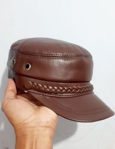 Topi Sailorman Kulit Pria Dewasa | Topi Kapten Pelaut Nahkoda Ariel Komando Kulit | Topi Police