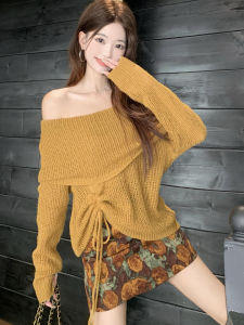 Áo Len Dệt Kim Cổ Tròn Tay Dài Thiết Kế Dây Rút Phong Cách Mỹ Dành Cho Nữ Đầu Thu Đa Năng Cao Cấp Áo Len Dệt Kim