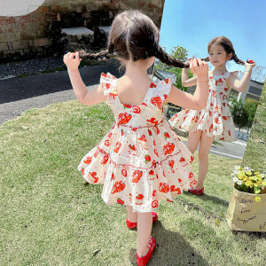 Girl Summer Dress Baby Girl Western Style 2024 New Princess Dress Kids Strawberry Skirt Summer Dress Suspender Skirt