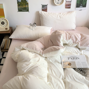 Soft Washed Cotton Bedding Set for Girls Dormitory Single Bed Sheet Cover Three Piece Set Bed Canopy Four Piece Set Simple Style