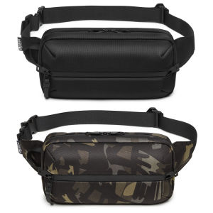LEASTAT Quality Men Waist Bag - High Density Oxford Material - Black/Camouflage - 3 Zip Compartments - Lightweight 0.38kg