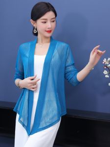 น้ําแข็ง ผ้าไหม ถักเปิด คาร์ดิเกน ผู้หญิง ฤดูร้อน บาง หลากหลาย ผ้าคลุมไหล่แจ๊กเก็ตขนาดเล็กเสื้อผ้าป้องกันแสงแดดขนาดใหญ่ คาร์ดิเกน พร้อม กระโปรง แจ๊กเก็ต