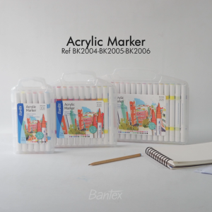 Bantex Spidol Akrilik / Acrylic Marker 36 Warna Dua Model Ujung Serbaguna Tahan Air BK2006