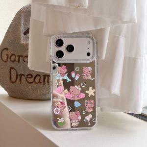 Sanrio | Summer Beach Hello Kitty Mirror Phone Case Cute Dolphin Seashell Shockproof Bumper Protective Cover For iPhone 15 16 17 Pro Max