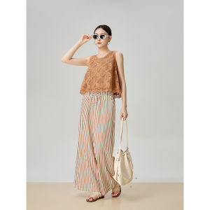 GULILI | Lace Hollow Out Sleeveless Stripe Set