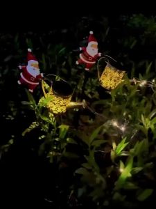 Outdoor Christmas Solar Santa Claus Kettle Lights LED Colorful Garden Stake Lamp for Yard Lawn Pathway Xmas Holiday Party Decor