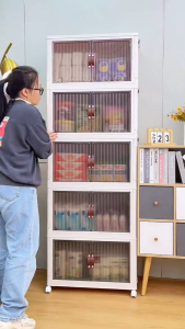 ตู้เก็บของอิสระในครัวเรือน ตู้เก็บของพับได้ มีล้อ ชั้นวางอาหารว่าง ตู้เก็บของประกอบหลายชั้น มีหลายขนาดให้เลือก