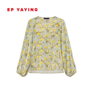 EP YAYING | Silk Printed Round Neck Slip-On Shirt