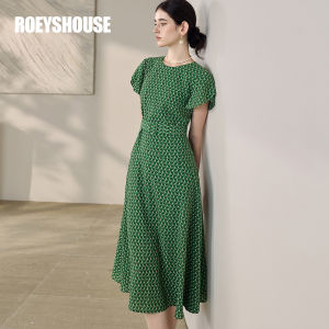 Roey s house | High-end Fashion Round Neck Tie Waist Printed Summer Elegant Office Appropriate Dress