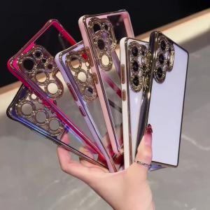 Sunward | Luxury Plating Clear Shockproof Case For Samsung Galaxy S25Edge S24 Ultra Plus S23FE A17 A36 A16 A55 A26 Camera Protect PC Cover