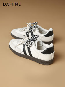 Daphne Classic Dequn Flat Bottom Ballet Sport Shoes Womens Striped 2025 New Versatile Thin Bottom White Shoes Casual Shoes