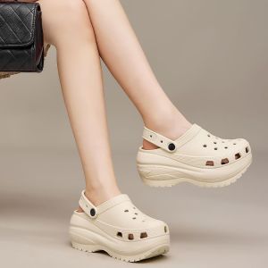 Womens Summer Thick Bottom EVA Slippers Office Wear Hole Hole Cloud Shoe Heightening Outdoor Casual Slip-On Sandals