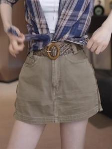 กระโปรงทรงเอเอวสูง สไตล์อเมริกันย้อนยุค ฤดูร้อน 2025 แฟชั่นลำลอง หลากหลายสไตล์ กระโปรงสั้นทรงเอสำหรับผู้หญิง