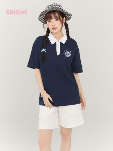 Gbiaior Spring Summer New Style Womens Polo Shirt Short Sleeve Casual Contrast Color Collar T-shirt Letter Print Fashionable Top