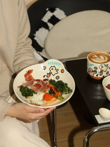 Bát Tráng Men Sứ Cầm Tay Blue Lotus Home Dùng Để Ăn Salad Tráng Miệng Bát Tròn Kích Thước 21cm Bộ Đồ Ăn Dễ Thương