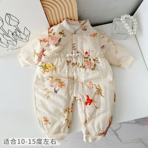 Thermal Cotton Baby Romper Suit New Chinese Style Outwear for Girls 0-2 Years Old Autumn Winter Clothes Baby Clothes