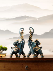 New Chinese Style Elephant Wealth Attracting Living Room Decorative Ornaments Resin Luxury High End TV Cabinet Art Crafts