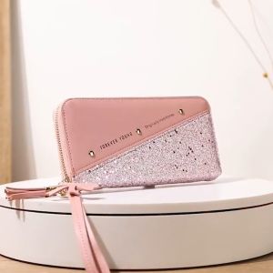 Womens Trendy Colorblock Long Wallet Zipper Around Coinpurse Versatile Credit Card Holder