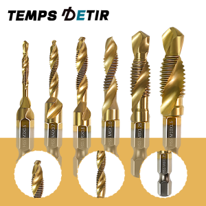 6PCS Metric Titanium Drill Tap Combination Bit Set 1/4" Hex Shank HSS Screw Thread Bit Thread M3 M4 M5 M6 M8 M10 Taps Tool